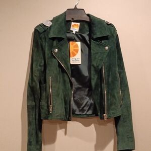 C&C California Dark Green Suede Biker Jacket